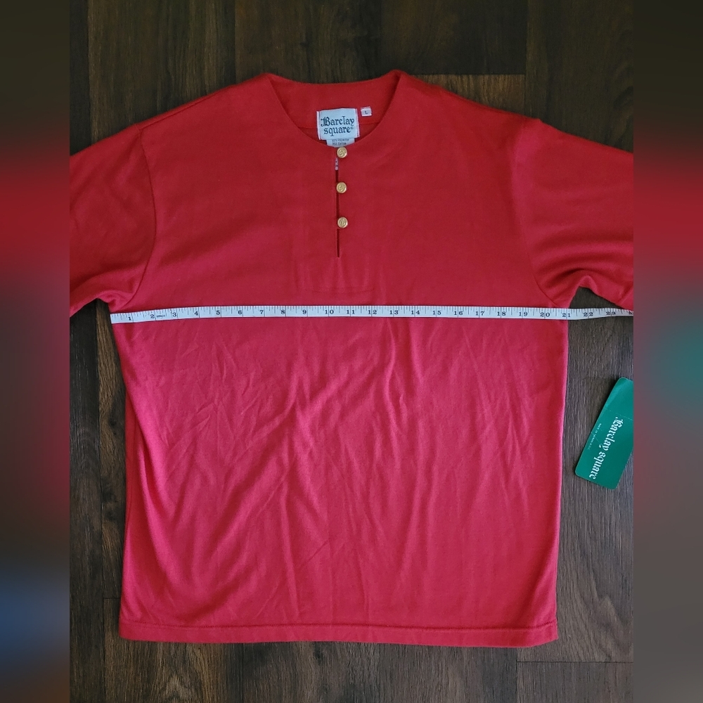 Vintage 3 Button Mock Neck Cotton Blend Top, Women's L, Tomato Red - Picture 8 of 9